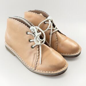 Sweet Honey Girls Scallop Ankle Boot Size 12 Tan Leather